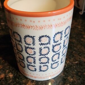 Threshold Ceramic Utensil Holder with Navy and Coral Motif